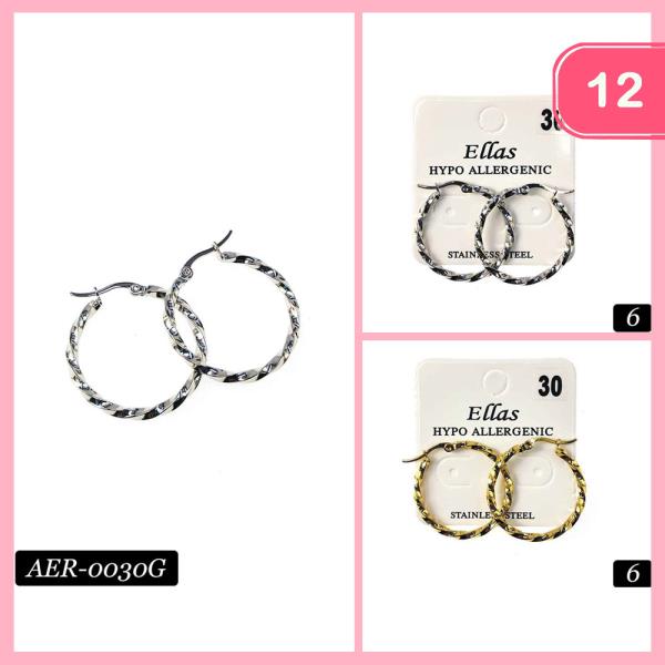 STAINLESS STEEL HYPOALLERGENIC HOOP EARRING (12 UNITS)