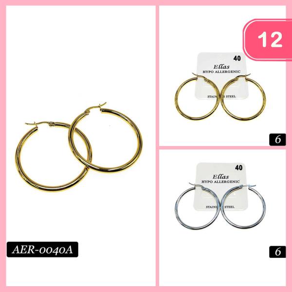 STAINLESS STEEL HYPOALLERGENIC HOOP EARRING (12 UNITS)