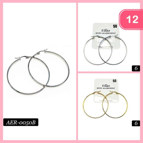 STAINLESS STEEL HYPOALLERGENIC HOOP EARRING (12 UNITS)