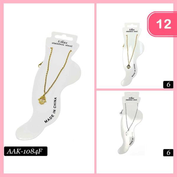 STAINLESS STEEL HAMSA CHARM CHAIN ANKLET (12 UNITS)