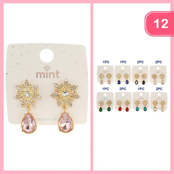 RHINESTONE STARBURST GLASS TEARDROP EARRING (12 UNITS)