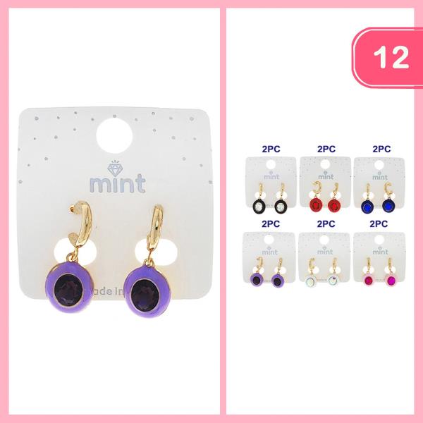 RHINESTONE GLASS TONE OVAL EARRING (12 UNITS)