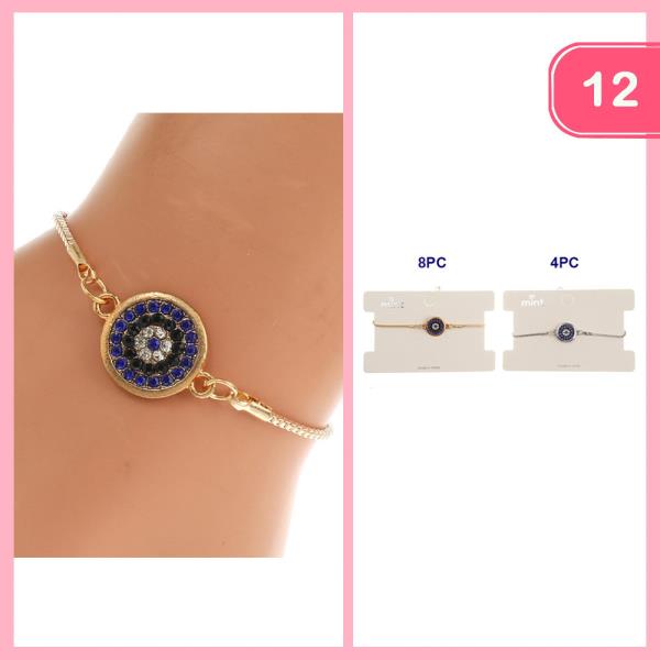 RHINESTONE EVIL EYE METAL BRACELET (12 UNITS)
