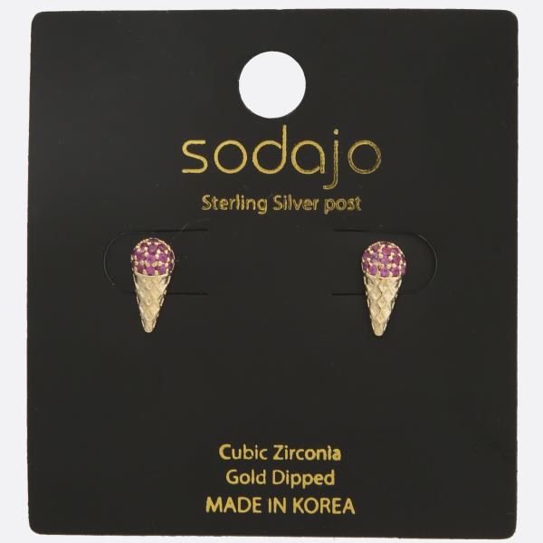 SODAJO ICE CREAM CONE CZ GOLD DIPPED STERLING SILVER POST EARRING