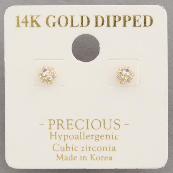 14K GOLD DIPPED CZ ROUND POST EARRING