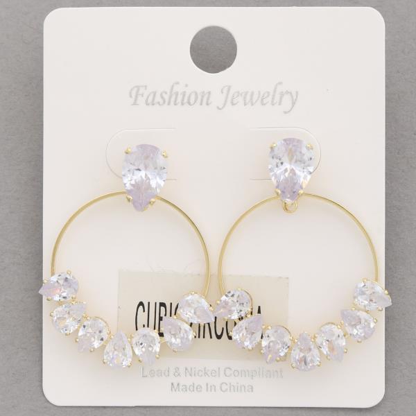 ROUND CZ TEARDROP LINK DANGLE EARRING