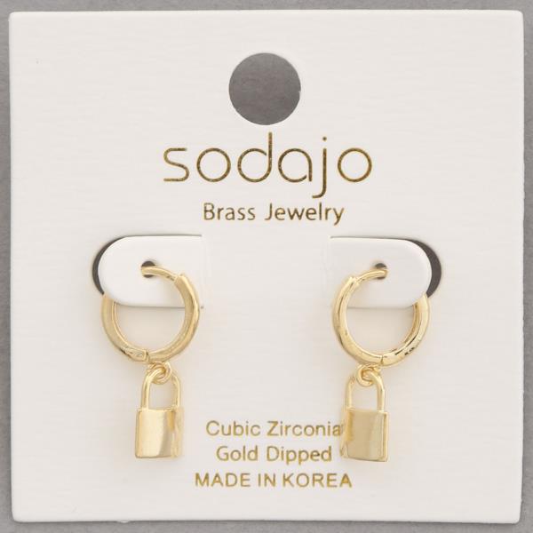 SODAJO LOCK CHARM GOLD DIPPED HUGGIE EARRING