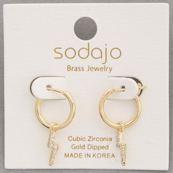 SODAJO DAINTY LIGHTNING BOLT CZ GOLD DIPPED HUGGIE EARRING