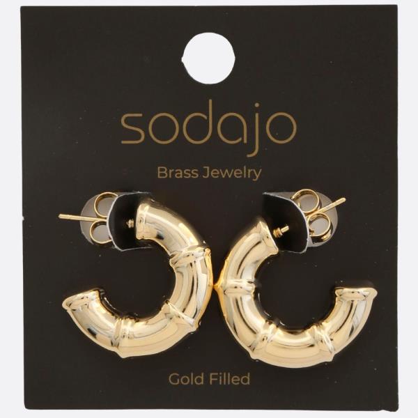 SODAJO HAMMERED METAL OPEN HOOP EARRING  GOLD FLLED