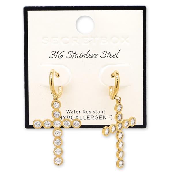 SECRET BOX CROSS STAINLESS STEELWATER RESISTANT EARRING