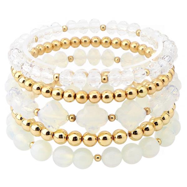 MULTI-LAYER GOLD & CLEAR BEADED STRETCH BRACELET SET