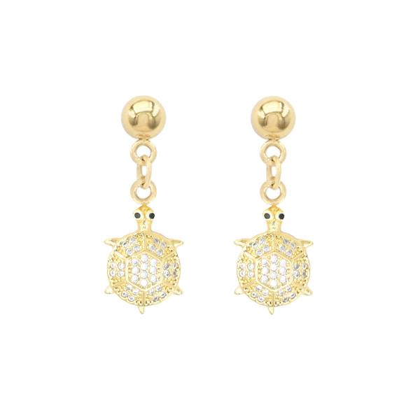 TURTLE CZ STAINLESS STEEL DANGLE EARRING