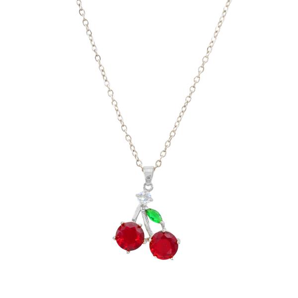 CZ CHERRY STAINLESS STEEL NECKLACE