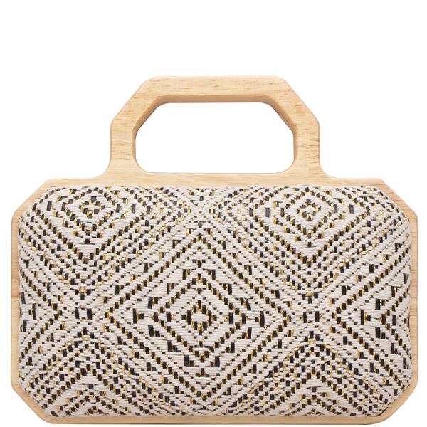 MODERN PATTERN DESIGN WOOD HANDLE EVENING CLUTCH BAG