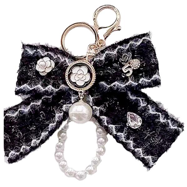 PEARL FLOWER TEARDROP STONE 5 BOW BAG CHARM KEYCHAIN