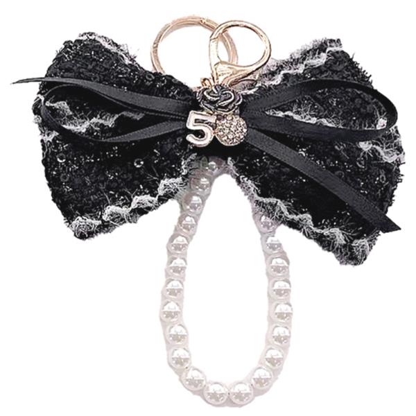 RIBBON PEARL 5 FLOWER BAG CHARM KEYCHAIN