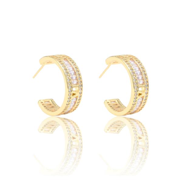 BAGUETTE CZ HOOP BRASS EARRING