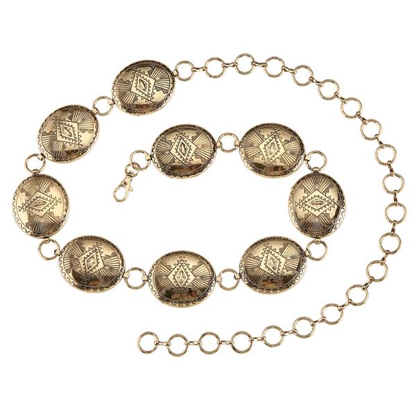 WESTERN STYLE AZTEC OVAL METAL CHAIN BELT