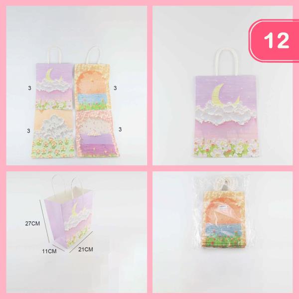 M SIZE - MATTE SKY GRADIENT FLORAL CLOUD PRINT TWIST PAPER HANDLE MEDIUM VERTICAL PAPER GIFT BAG (12 UNITS)