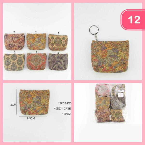 VINTAGE PAISLEY KEYRING ZIPPER SQUARE COIN PURSE (12 UNITS)