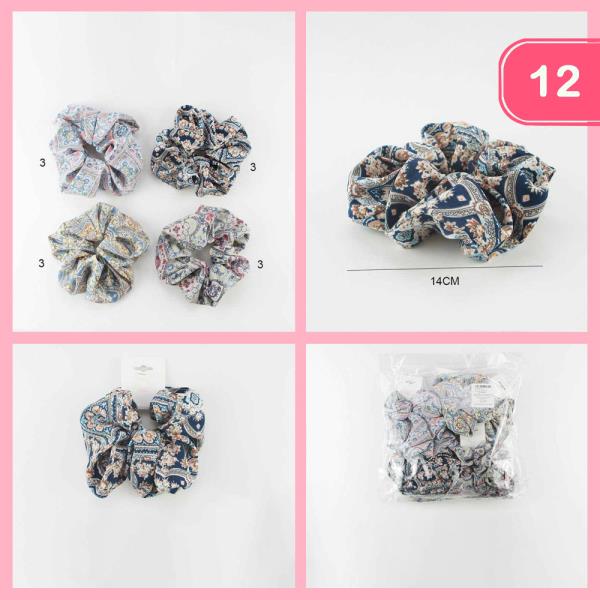 PAISLEY PRINTED LARGE SCRUNCHIES SET (12 UNITS)