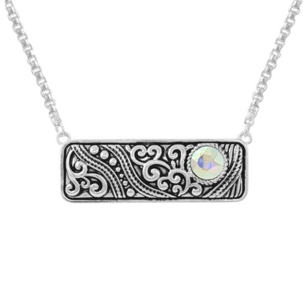 RECTANGLE FILIGREE PATTERN GLASS STONE NECKLACE