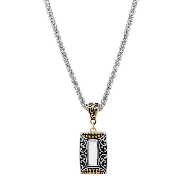 TWO TONE FILIGREE RECTANGLE PENDANT METAL NECKLACE