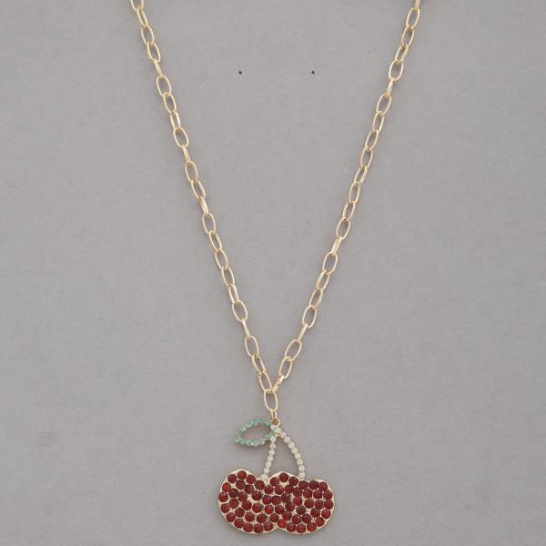 SDJ RHINESTONE CHERRY PENDANT OVAL LINK NECKLACE