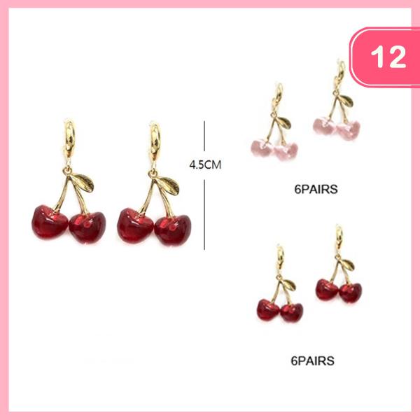 CHERRY CHARM HUGGIE DANGLE EARRING (12 UNITS)