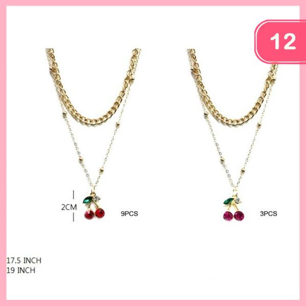 CHERRY PENDANT RHINESTONE LAYERED NECKLACE (12 UNITS)