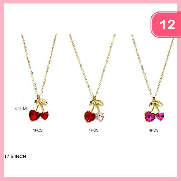 HEART SHAPED CHERRY PENDANT NECKLACE (12 UNITS)