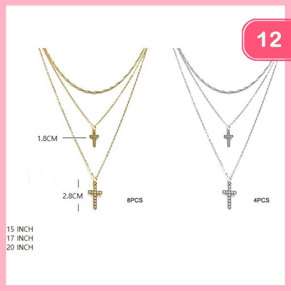CROSS PENDANT LAYERED NECKLACE (12 UNITS)