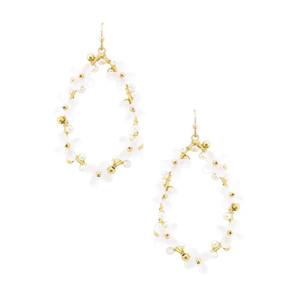 FLOWER TEARDROP BEADED DANGLE EARRING
