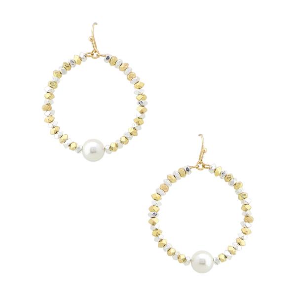 TWO TONE PEARL BEAD HOOP EARRING