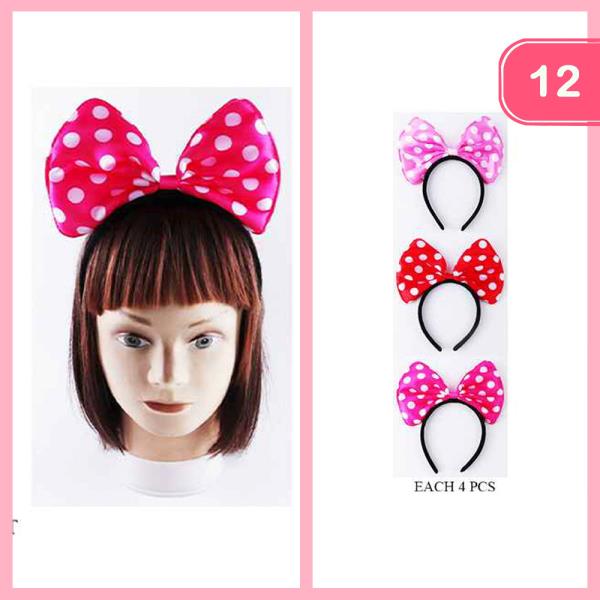 LARGE POLKA DOT RIBBON BOW HEADBAND (12 UNITS)