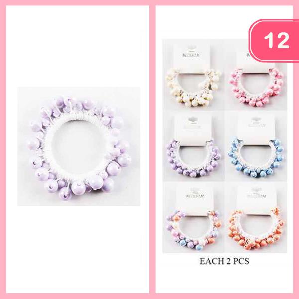 COLORFUL BEADED HAIR TIE  (12 UNITS)