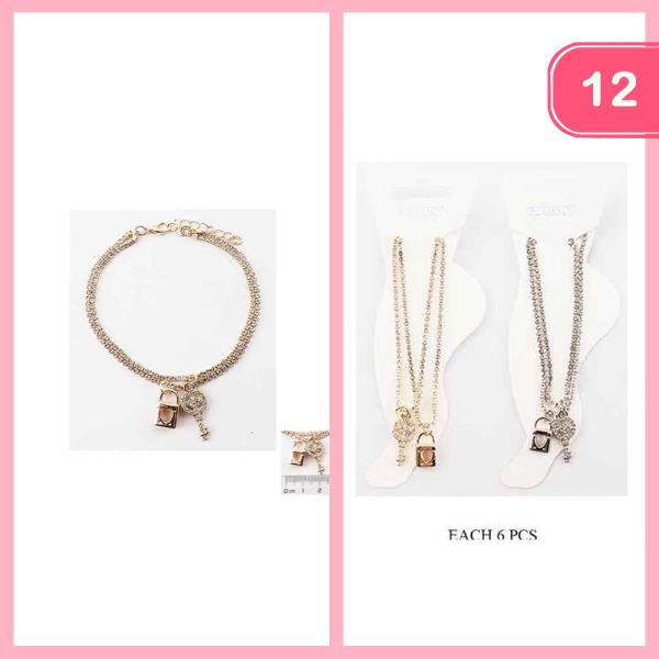 LOCK KEY CHARM LAYERED ANKLET (12 UNITS)