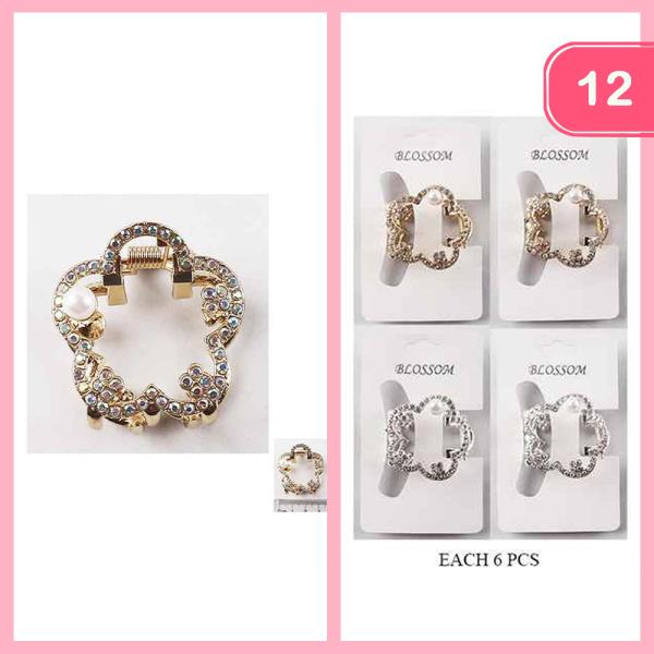 RHINESTONE FLOWER CLAW CLIP (12 UNITS)