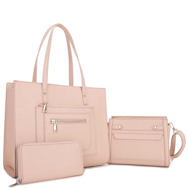 3IN1 SMOOTH ZIPPER TOTE BAG W CROSSBODY AND WALLET SET