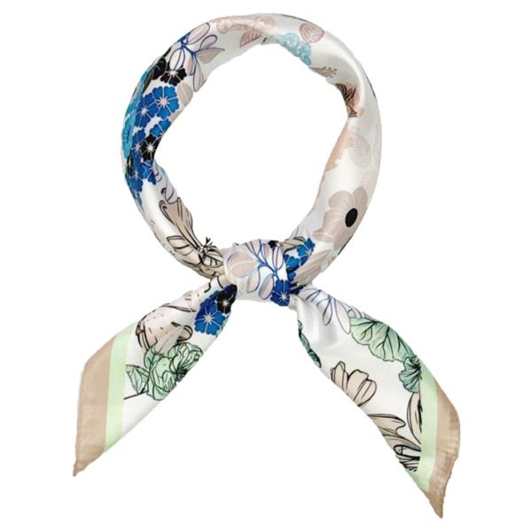FLOWER PATTERN SILKY SQUARE BANDANA NECK SCARF