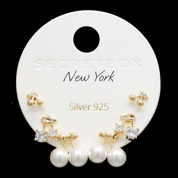 SECRET BOX PEARL BEAD 925 SILVER ASSORTED EARRING SET