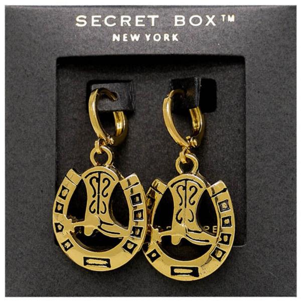 SECRET BOX WESTERN STYLE HORSE 14K GOLD DIPPED EARRING