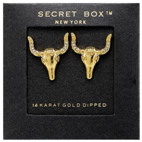 SECRET BOX CATTLE HEAD 14K GOLD DIPPED DANGLE EARRING