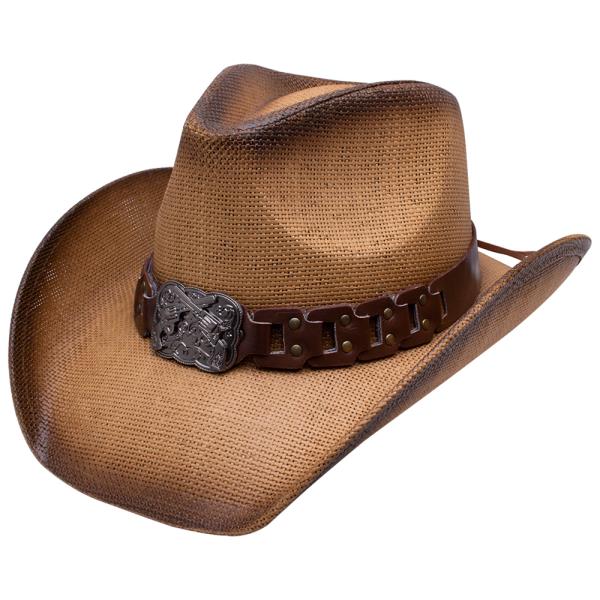 FAUX LEATHER METAL BUCKLE BAND WIDE BRIM COWBOY HAT