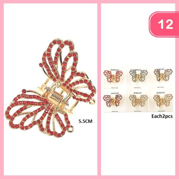 RHINESTONE BUTTERFLY HAIR CLAW CLIP (12 UNITS)