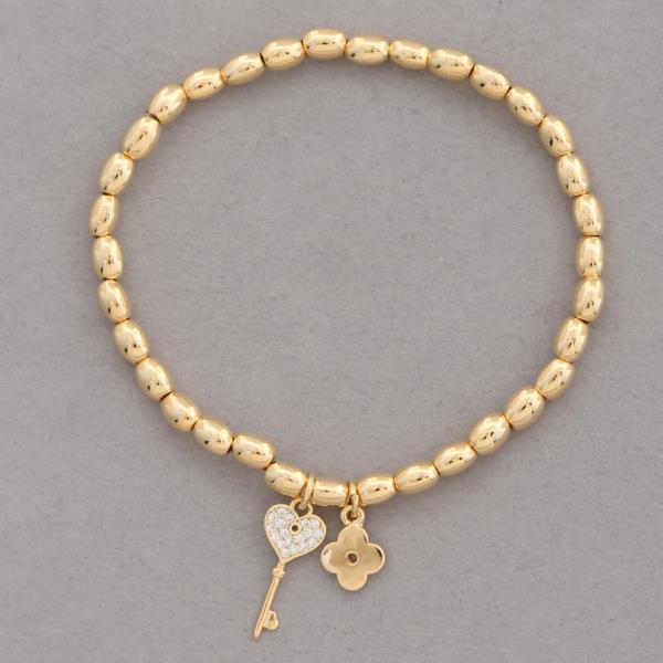 SODAJO GOLD DIPPED HEART KEY FLOWER METAL CHAIN BRACELET