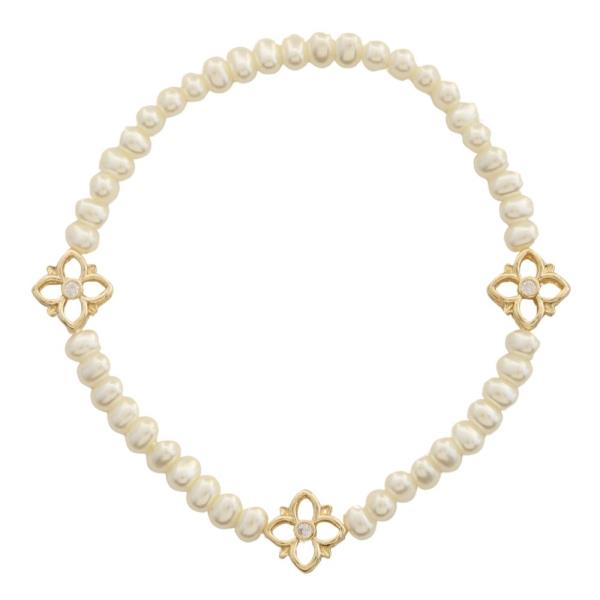 CZ FLOWER CHARM PEARL BEAD BRACELET