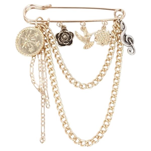 COIN MULTI CHARM CHAIN BROOCH