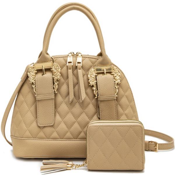 2IN1 QUILTED BUCKLE DESIGN SATCHEL W WALLET SET
