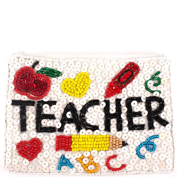 TEACHER SEED BEAD SEQUIN COIN BAG
